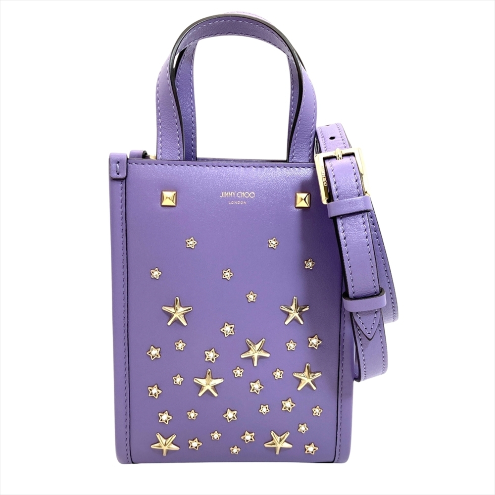 Jimmy Choo Mini N S Tote CZN Crystal Stud Shoulder Bag, Leather, Lavender, Go...